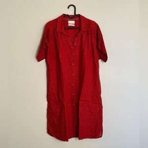 J. Crew | 100% linen tomato red button-up dress